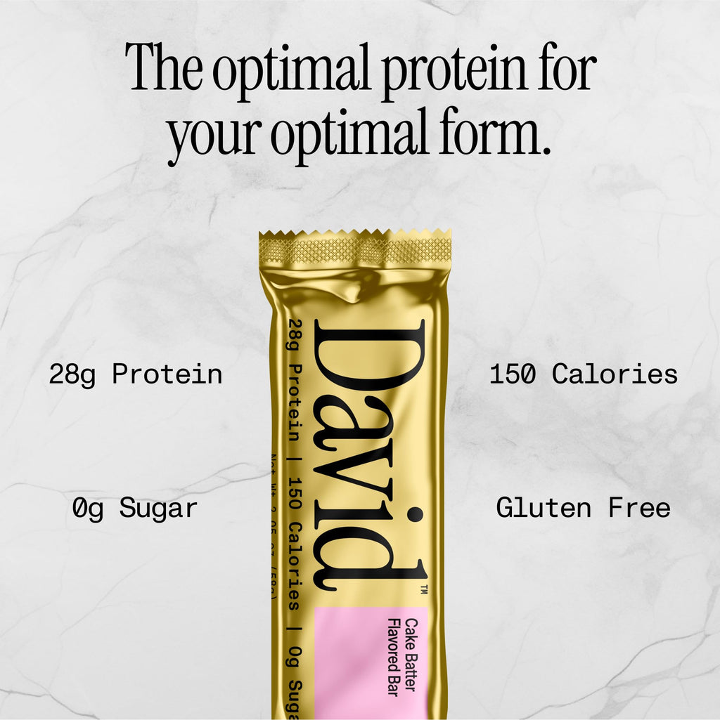 David High Protein Bars No Sugar - Sugar Free Protein Bars, Low Carb, Gluten Free - 28g of Protein, 150 Calories - David Bar On-The-Go Snack - Cake Batter Flavor, Pack of 12