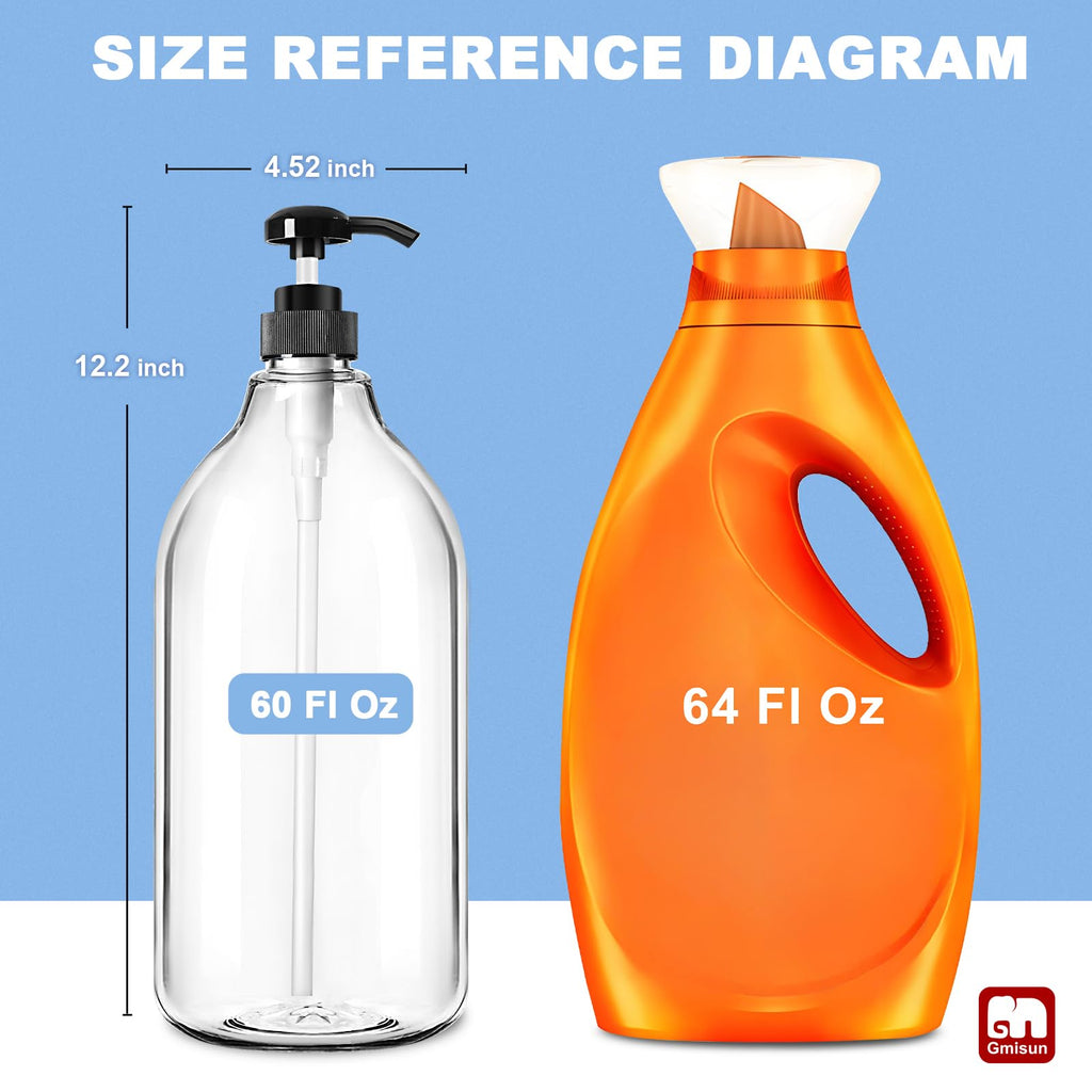 GMISUN Laundry Detergent Soap Dispenser, Plastic Liquid Laundry Detergent Dispenser, Container for Farmhouse Laundry Room Decor, Organizer for Liquid SoftenerBleach Heavy Duty Plastic Bottle(3 Pack)
