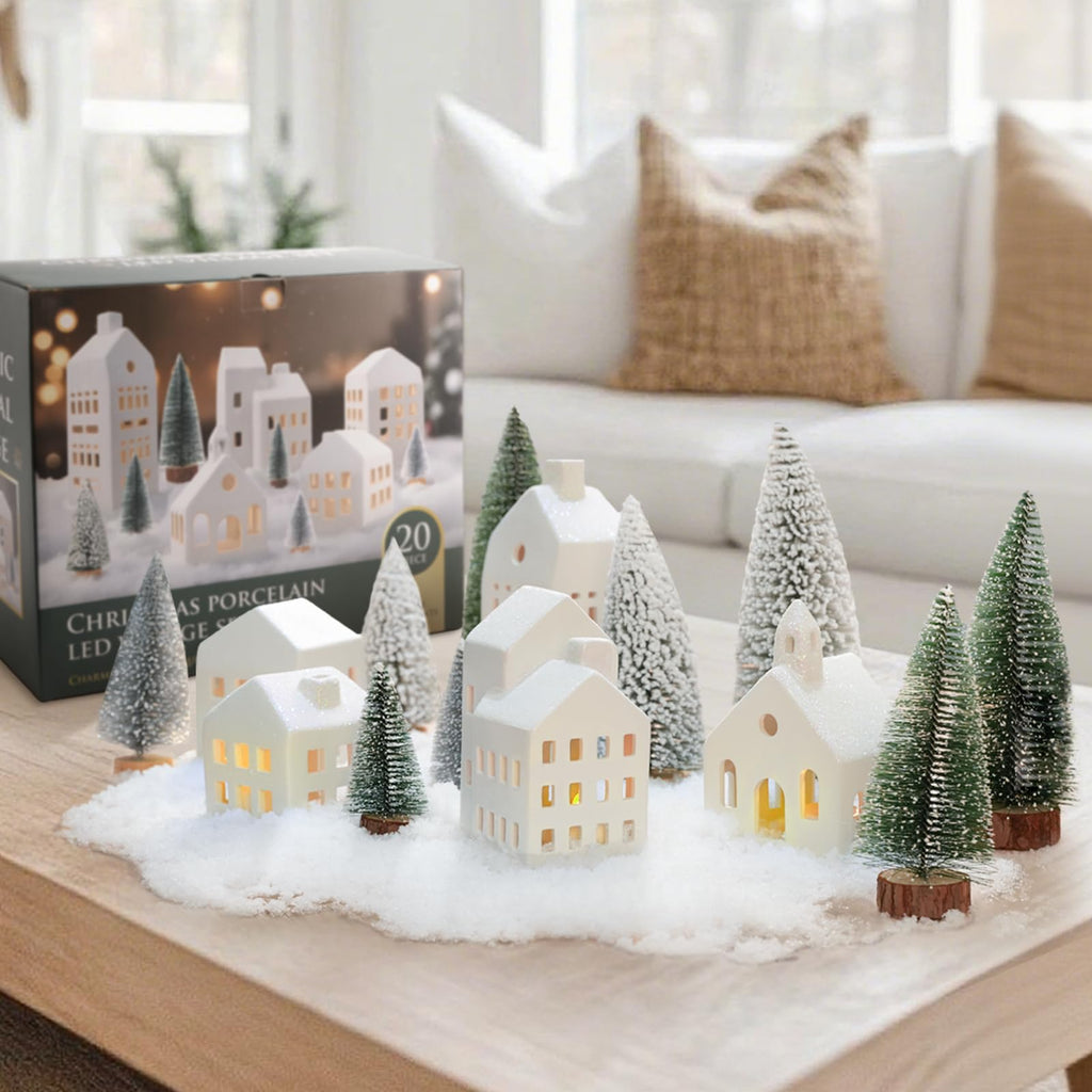 Christmas Decorations Indoor, 5 Lighted Ceramic Christmas Village Houses