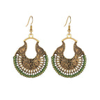 Boho Vintage Rope Handwoven Teardrop Dangle Earrings for Women Dangling,Handmade Bronze Carving Green Braided Handcrafted Drop Summer Ethnic Thread Filigree Statement Earings, Indian Long Earrings,fashion Accessories Dainty Jewelry Gifts.