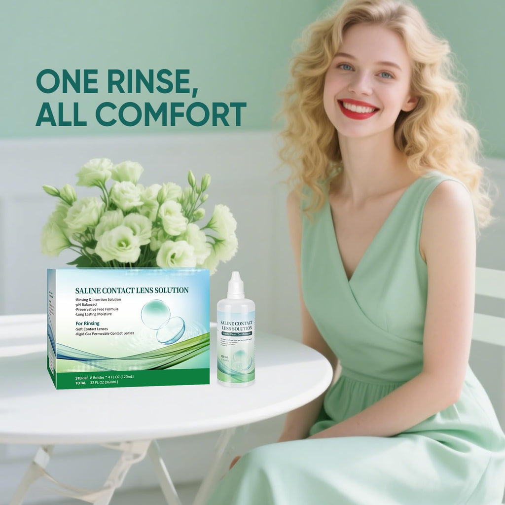 LIFVEAN Saline Contact Lens Solution Rinsing & Insertion Gentle Saline Solution for Soft & Rigid Gas Permeable Lenses Travel-Friendly 4 Fl Oz - 4 Pack