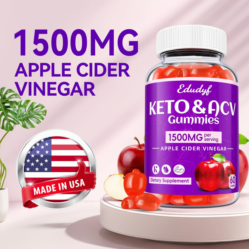 EDUDYF Keto Acv Gummies,Organic Apple Cider Vinegar Gummies,Keto Gummies,Gut Health for Women,Probiotics for Digestive Health,Metabolism,GMO Free & Vegan - 120 Count