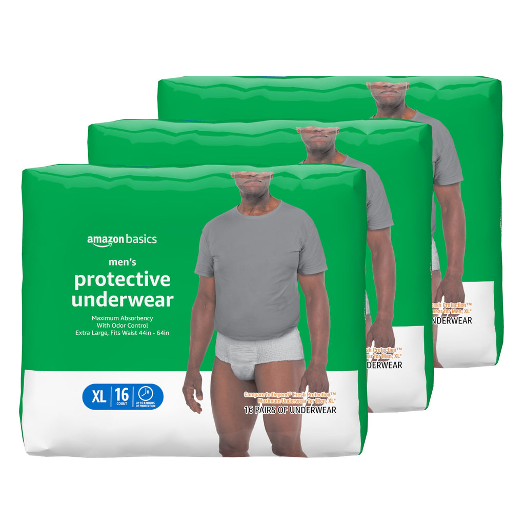 Amazon Basics Incontinence Underwear for Men, Maximum Absorbency, X-Large, 48 Count (3 Packs of 16)