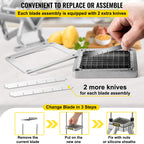 VEVOR Replacement Chopper Blade, 1/4 inch, 3 PCS French Fry Blade Assembly with 6 Extra Knives, Stainless Steel Dicer Parts and Push Block for Cutting Potatoes Carrots Onions Cucumbers Mushrooms