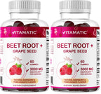 Vitamatic Beet Root Gummies - 3000mg Equivalent Per Serving - 60 Gummies - Made with Vitamin B6, B12, Grape Seed, Pomegranate & Nicotinamide (Pack of 2)
