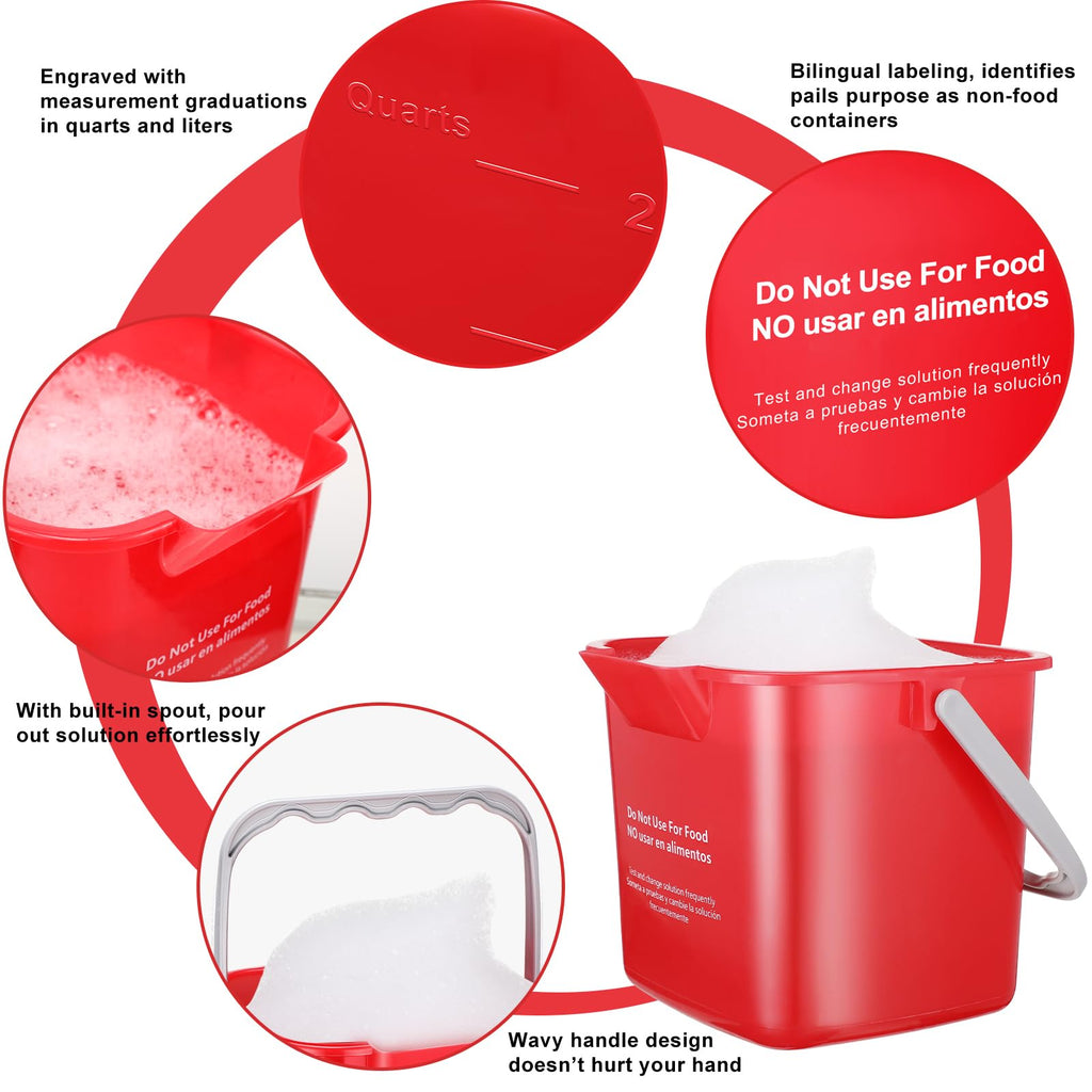 Roshtia 6 Pcs 3 Quart Sanitizing Cleaning Bucket Square,Red, Blue, Green