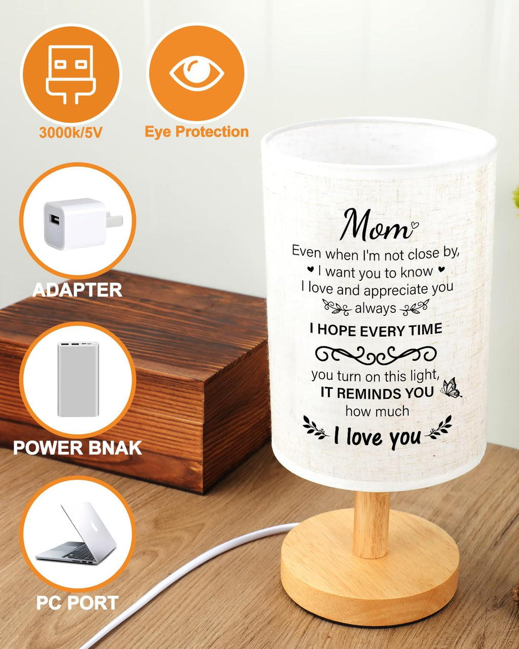 SOUHONEY Gifts for Mom from Daughter Son, Table Lamp for Mom Birthday Gifts