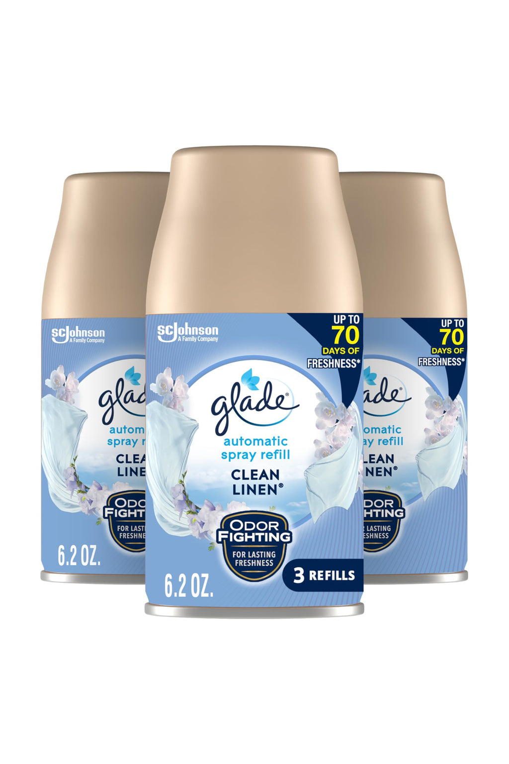 Glade Automatic Spray Air Freshener Refill, Scented Air Freshener for Home and Bathroom, Clean Linen, 6.2 Oz, 3 Count