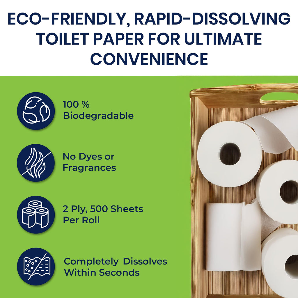 Freedom Living Septic Tank Safe Toilet Tissue for Campers and RVs Biodegradable Marine Toilet Paper for Boats, Fragrance-Free 2-Ply RV Toilet Paper (4 Rolls, 500 Sheets Each)
