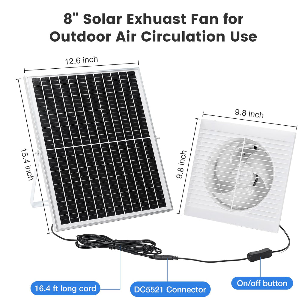 Fanspex 8" Solar Exhaust Fan for Greenhouse, Shed & Chicken Coop
