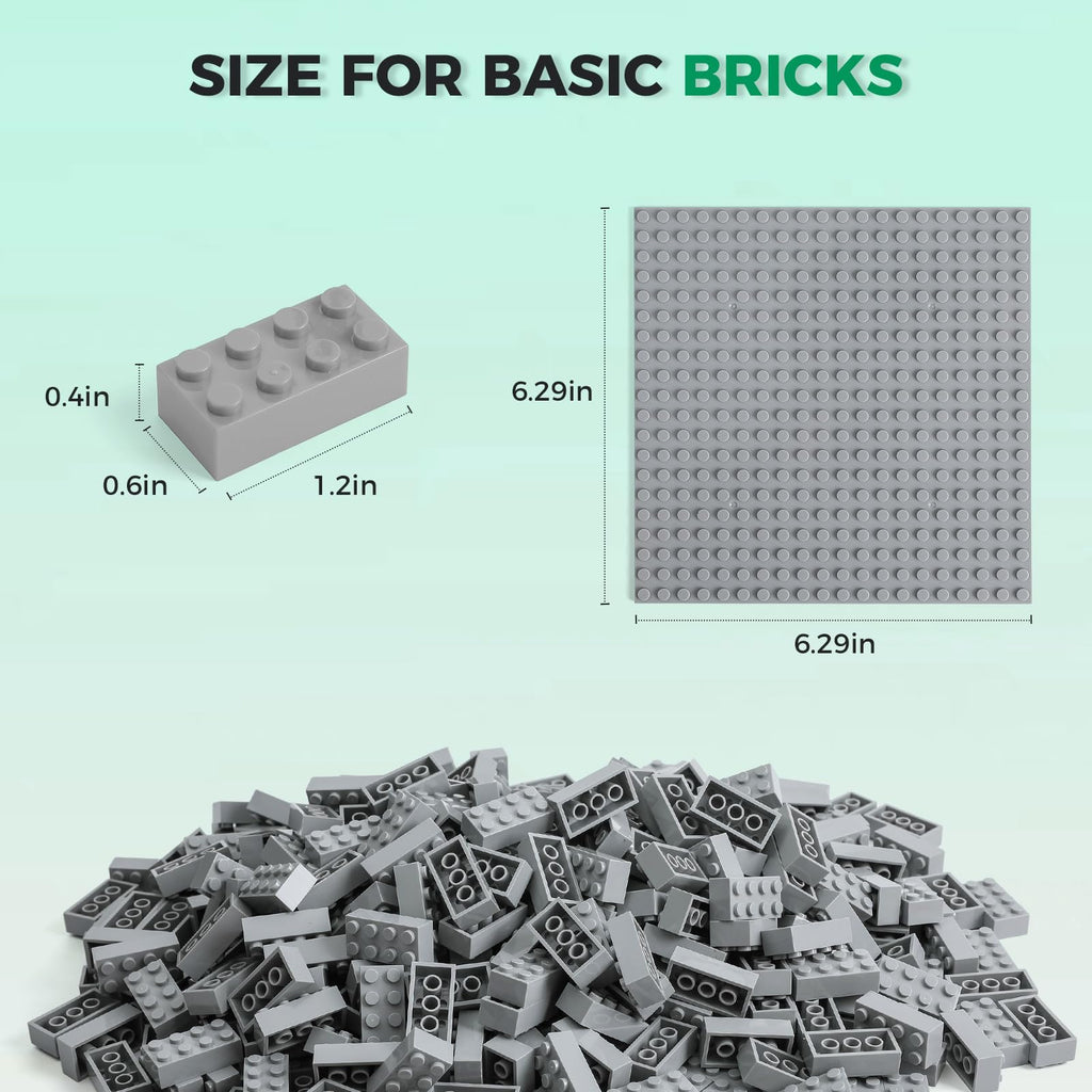 HUIZDQ 500 Piece Classic Building Bricks and 1 Gray Baseplate, 2x4 Bricks Bulk Creative Building Toys, Blocks Bulk for Kids Ages 6+, Light Gray