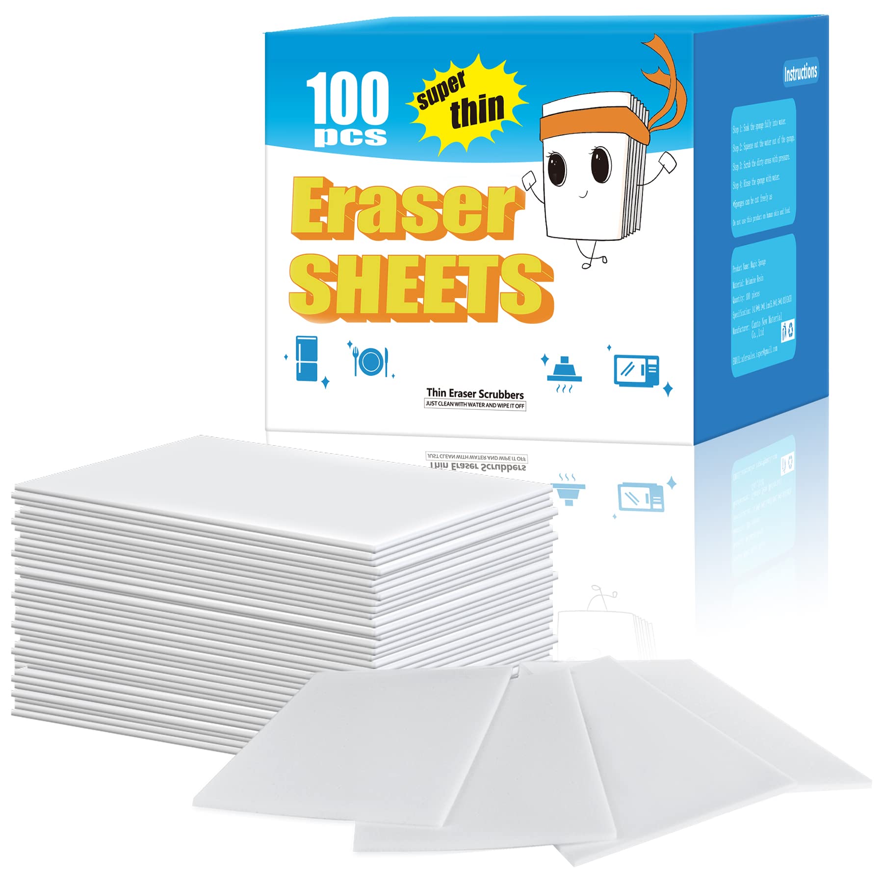 100PCS Eraser Sheets, Magic Cleaning Sponge Reusable, Thin Nano Dish Sponge Cleaner Pads Eraser Wipes for Kitchen Shoe Furniture Bathroom Shower Sink Hard-to-Reach Places