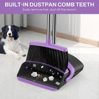 EZKEY Broom and Dustpan Set for Home, 51-in Long Adjustable Handle Angle Broom and Dustpan Combo Set with Dust Pan Teeth to Clean Hair for Home Kitchen Office Lobby Floor Garden (Black&Purple)