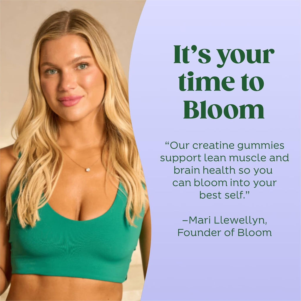 Bloom Creatine Monohydrate Gummies, 5g Per Serving, Sugar Free Creatine Gummy for Workout, Strength, Cognitive Health & Lean Muscle Support, Gluten Free & Non GMO, Berry Boost, 90 Gummies, 30 SVG