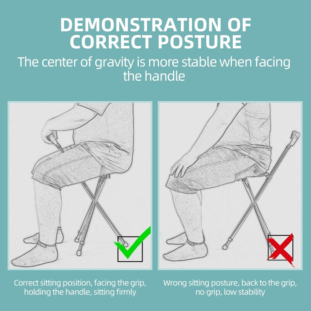 Yayayo Hold 440 lbs Folding Canes with Seat Walking Stick Height Adjustment Cane Seat Capacity Frosted Handle with Magnetic Therapy Stone Crutches Stool (Square LED)