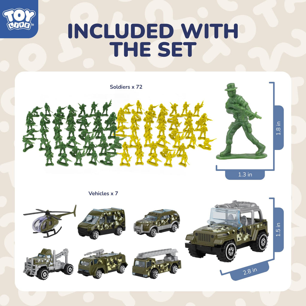 TOY Life Army Men Action Figures Toys Plastic, Toy Soldiers for Boys with Helicopter, Green Military Playset