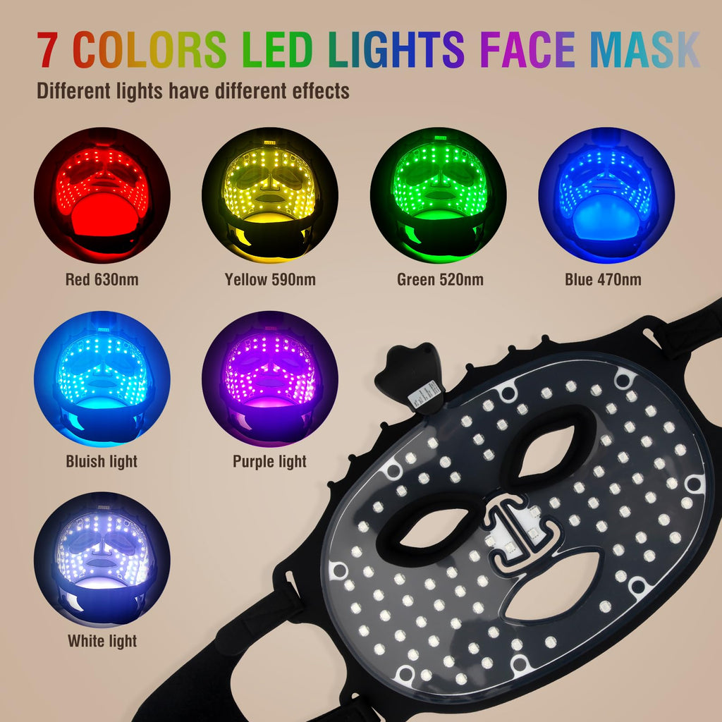 ANGAUSS 7 Color Red Light Therapy Mask, Wireless LED Face Mask Light Therapy with Eye Protection Cushion, Lightweight Soft Silicone Red Light Therapy for Face for Wrinkle Reduction Anti Aging