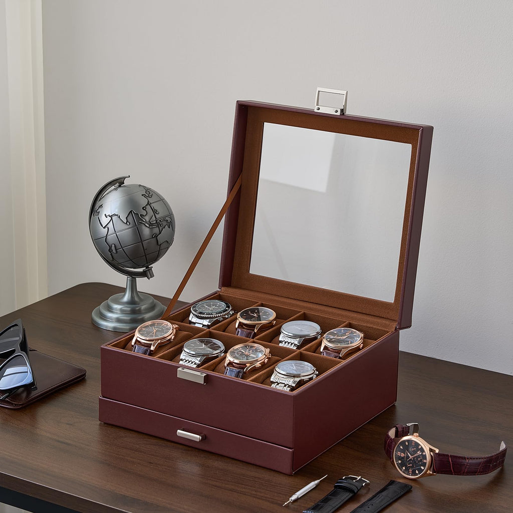 ProCase Watch Case, 8 Slot Mens Watch Box with Drawer -Espresso