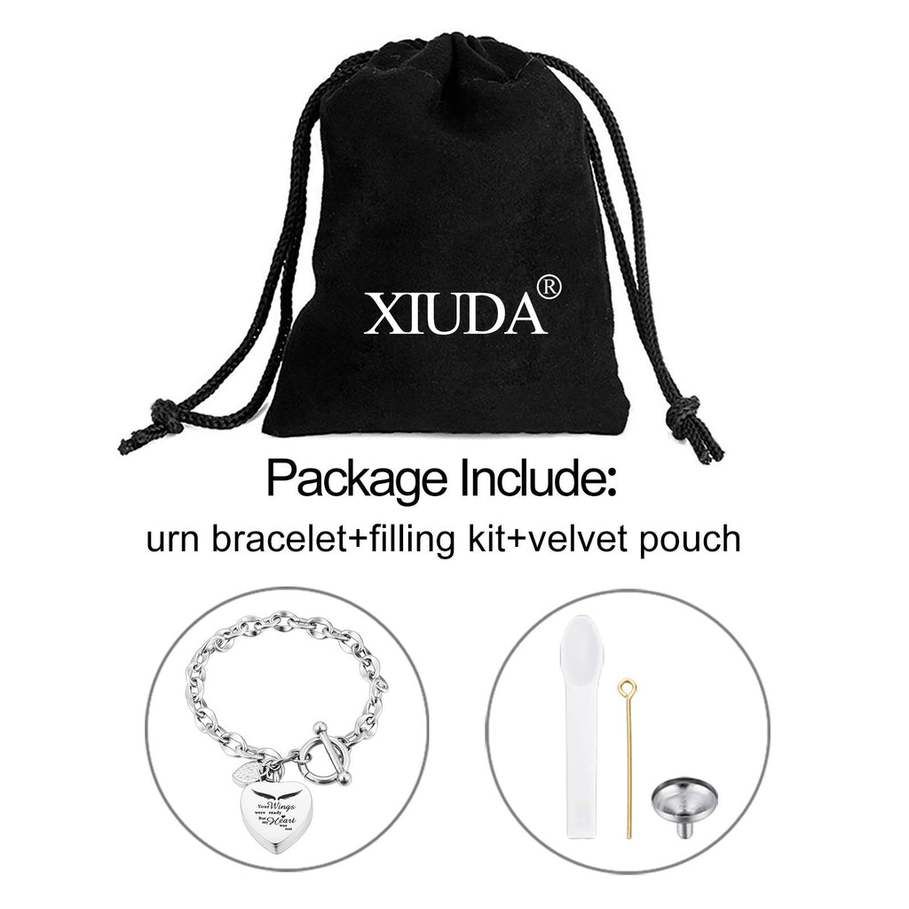 XIUDA Heart Urn Bracelet for Ashes Stainless Steel Memorial Jewelry Cremation Bracelet Locket Holder Bangle Link Chain for Women Men