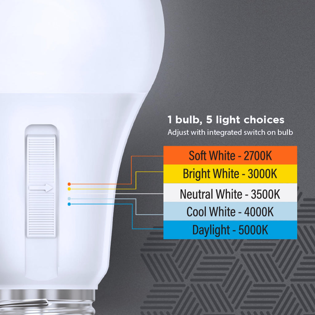 Feit Electric A19 LED Light Bulb, 60W Equiv, Non-Dimmable, Selectable Color Temperatures (2700K-5000K), 800 Lumens, General Purpose Light Bulbs, 17,000-Hour Lifetime, OM60/5CCT/15KLED/10, 10 Pack