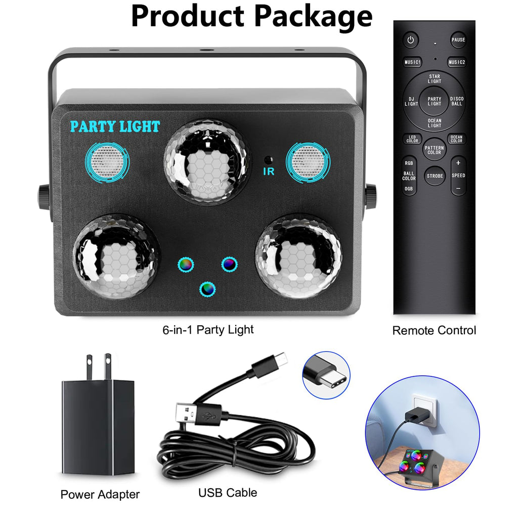 Party Lights,Disco DJ Strobe Light Rave Stage Projector Effect Dance Club Light Sound Activated with Remote Control for Parties Home Show KTV Pub Dance Christmas