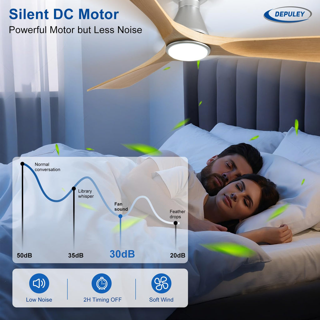 Depuley Ceiling Fans with Lights for Bedroom: 42 In Smart Low Profile Ceiling Fan with Voice Alex APP Remote Control - Wood Fandelier Flush Mount Fan 3 Blades Dimmable 3CCT Ultra Quiet
