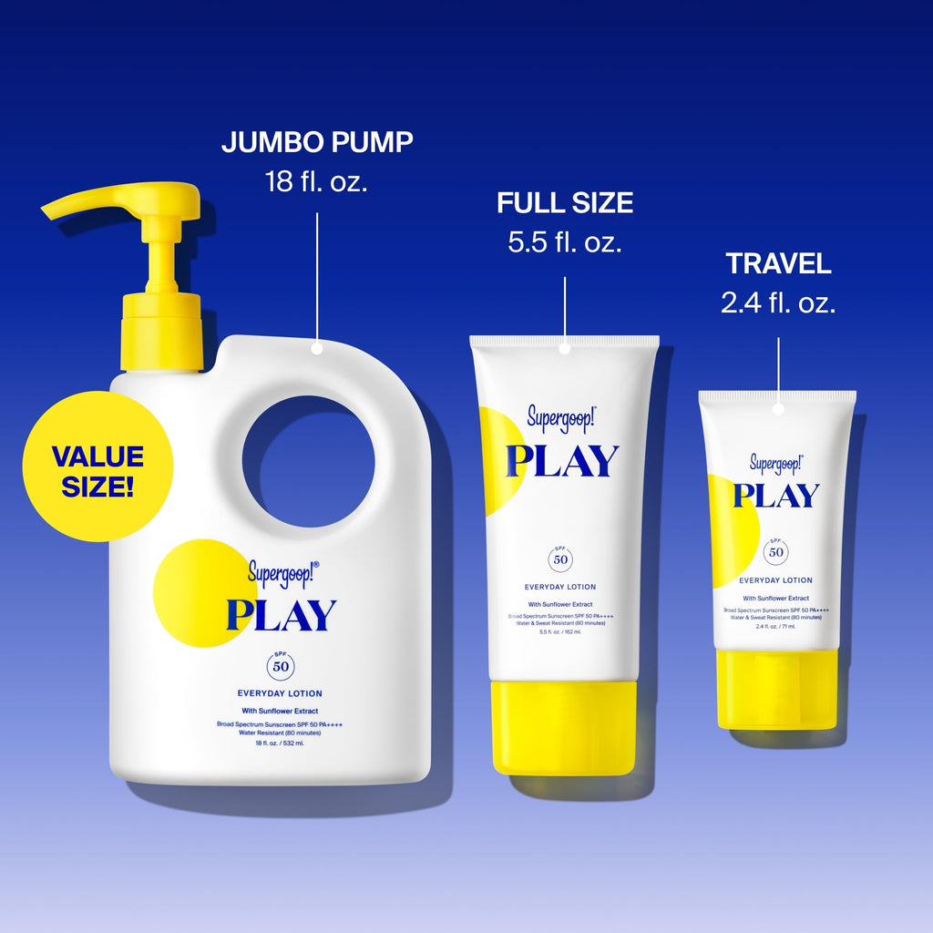 Supergoop! PLAY Everyday Lotion SPF 50 - Broad Spectrum Body & Face Sunscreen - Great for Active Days - Fast Absorbing, Water & Sweat Resistant - 18 fl oz