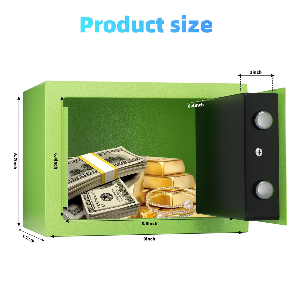 Digital Electronic Money Safe, Steel Security Lock Box with Keypad, Office Hotel Business Jewelry Gun Cash Safe, 0.23 Cubic Feet, 9.06" W x 6.69" D x 6.69" H（green）
