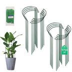 Tall Heavy-Duty 24in Plant Support Stakes - 8 Pack Adjustable Peony Cages & Supports for Outdoor Plants, Half-Round Garden Stakes for Hydrangea, Roses with Extension Stakes