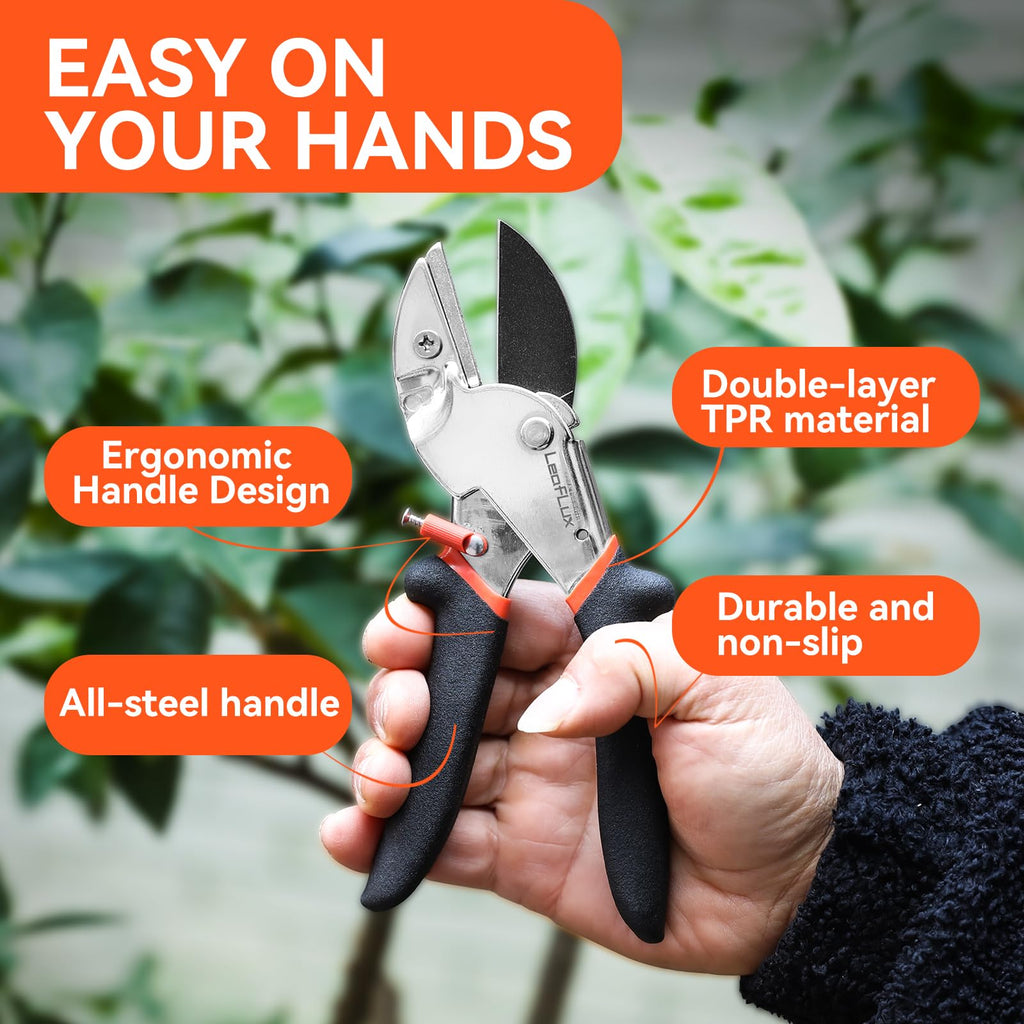 LeafLux 8" Professional Heavy Duty Anvil Pruning Shears with Anti-Rust SK-5 Blades, Garden Shears for Dry Stems and Small Branches, Gardening Scissors, Clippers for Wood, Non-Slip Handle. | LFXP1108S