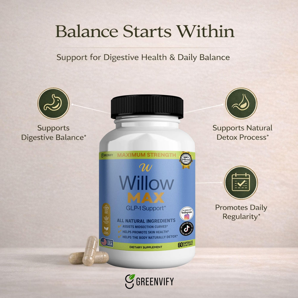 GREENVIFY Willow MAX GLP-1 Support Dietary Supplement, All Natural, Non-GMO, Gluten Free, Vegan Friendly, 60 Capsules (2)