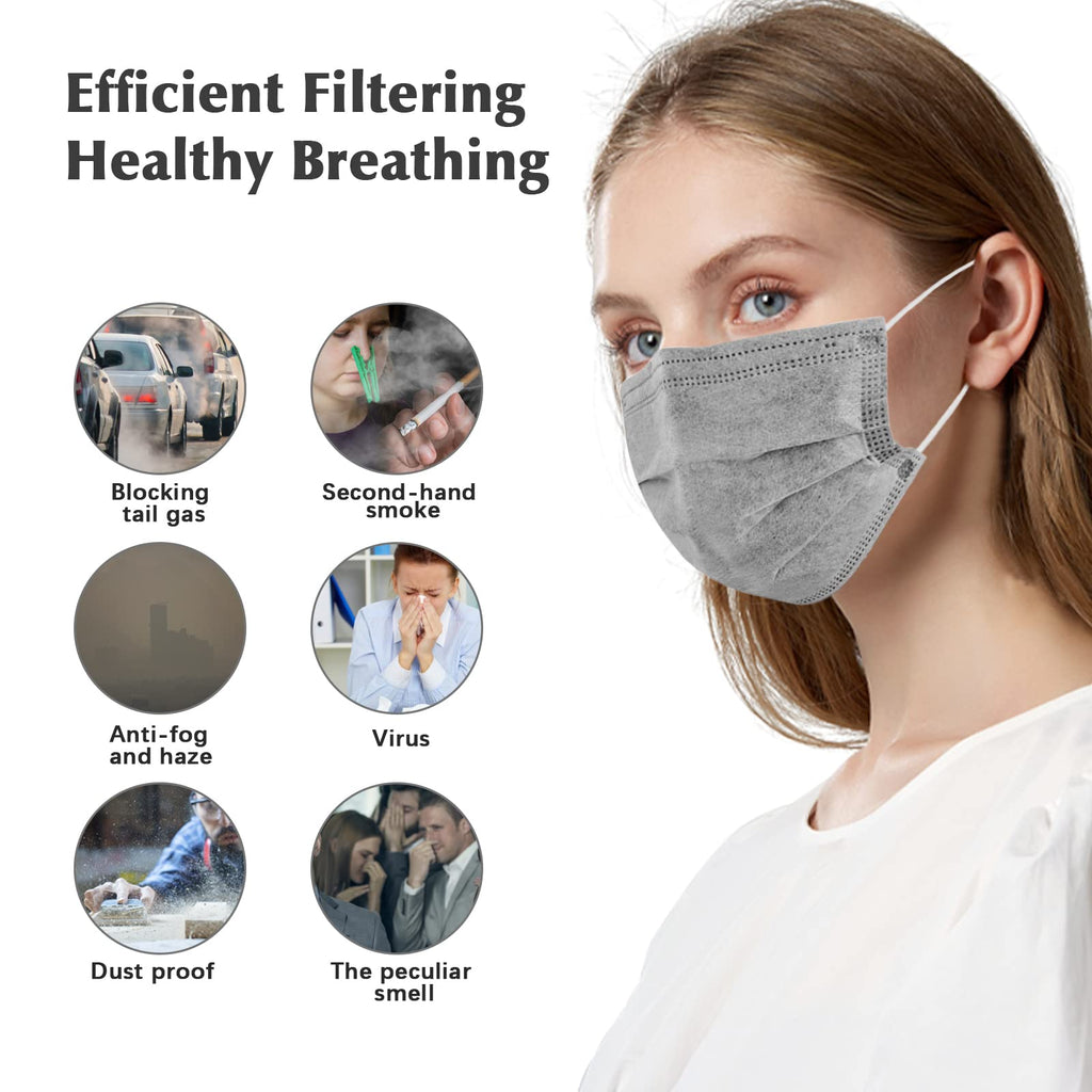 Wecolor 100 Pcs Gray Disposable 3 Ply Earloop Face Masks,Fit for Adults