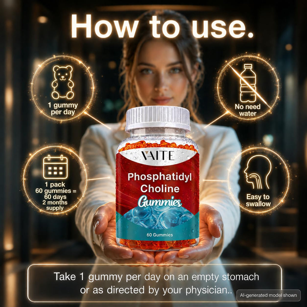 Phosphatidylcholine Gummies 600 mg (Sunflower Lecithin) 5-in-1 Choline Complex with Alpha GPC 150 mg, Phosphatidylserine 100 mg, Inositol 100 mg & Choline Bitartrate 50 mg for Daily Focus 60 Count