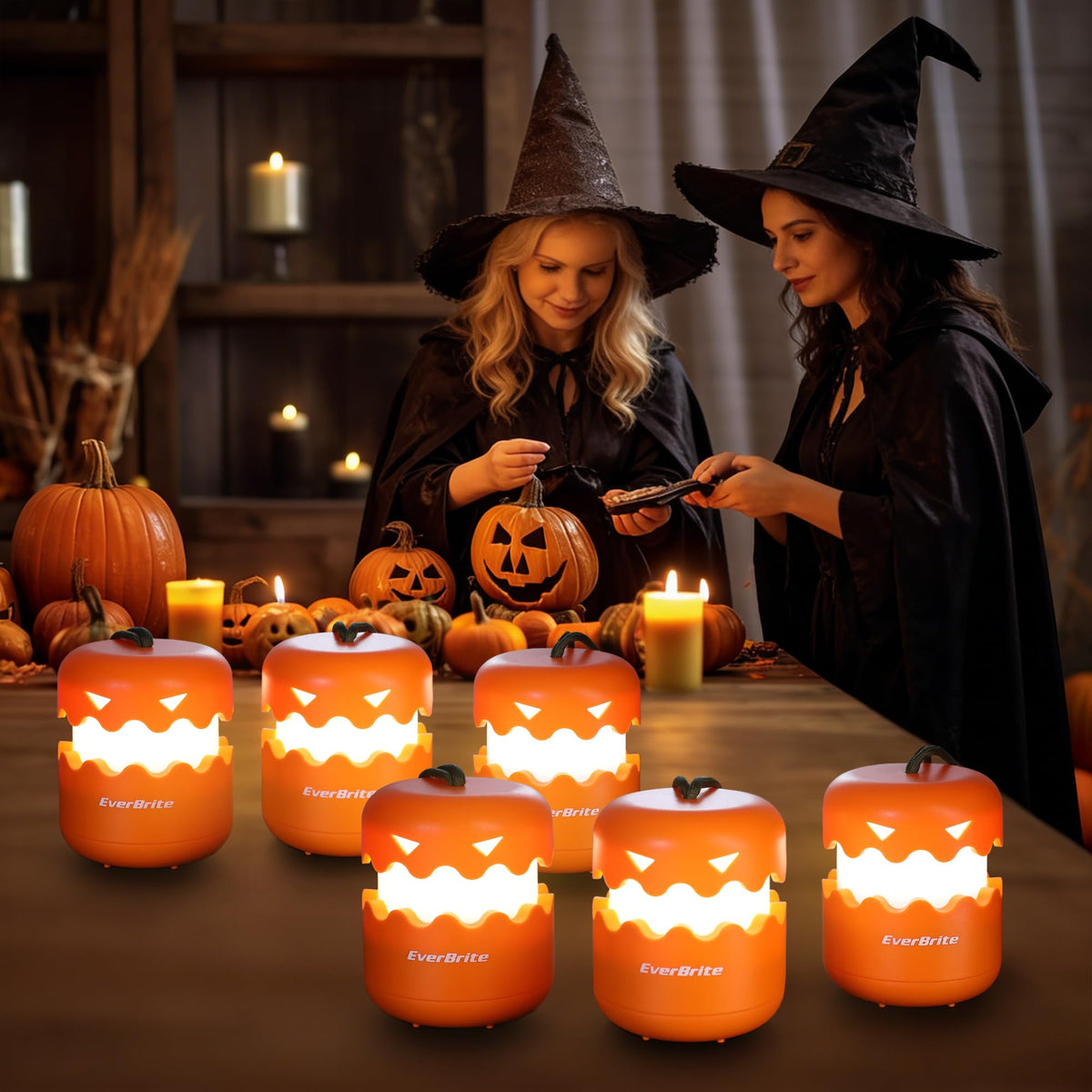 EverBrite 6-Pack Halloween Pumpkin Lantern, Collapsible Jack O Lantern