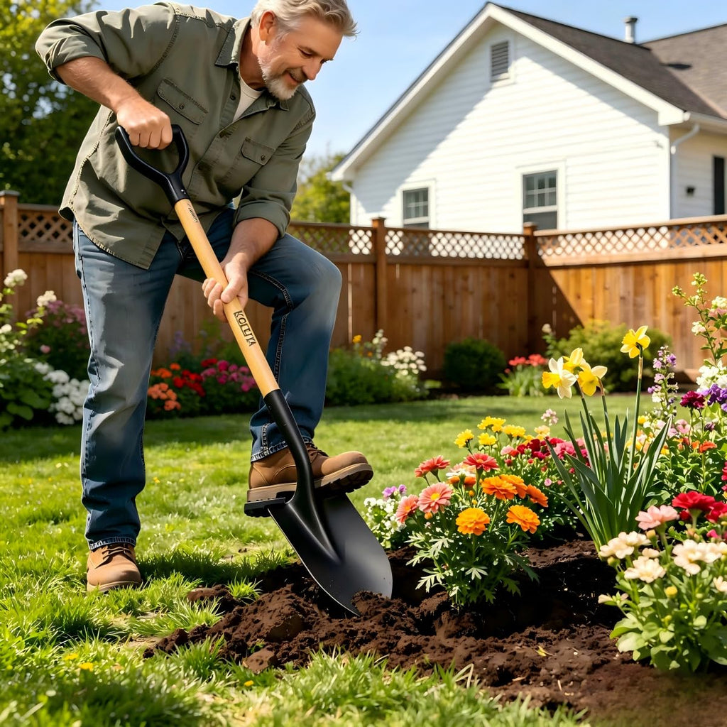 KOLEIYA 41 Inch Round Point Shovel for Digging,Heavy Duty Garden Shovel with D-Handle,Wooden Handle,Ideal for Gardening,Landscaping,Beach,and Snow Removal
