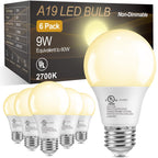 TJOY A19 LED Light Bulbs 60 Watt Equivalent, Warm Soft White 2700K Lightbulbs, E26 Standard Base LED Bulbs, 9W Energy Saving for Home, 800 Lumens, 85+ CRI, 120V, Non-Dimmable, UL, 6 Pack