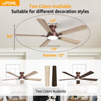 OPONL 52 Inch Ceiling Fans with Light, Brown Ceiling Fan with Light and Remote Control, 6CCT, Dimmable LED, Noiseless DC Reversible Motor, Flush Mount, Low Profile Ceiling Fan for Indoor/Outdoor Use
