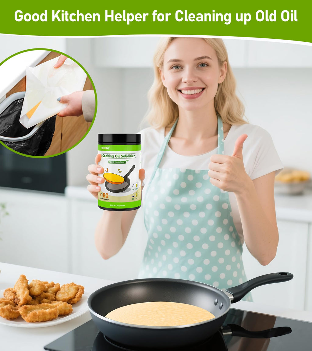 YULOFMVE Cooking Oil Solidifier Powder, Solidifies Up to 80 Cups from Mess, 100% Plant-Based Used Oil Solidifying Powder, Grease Hardener Disposal for Kitchen