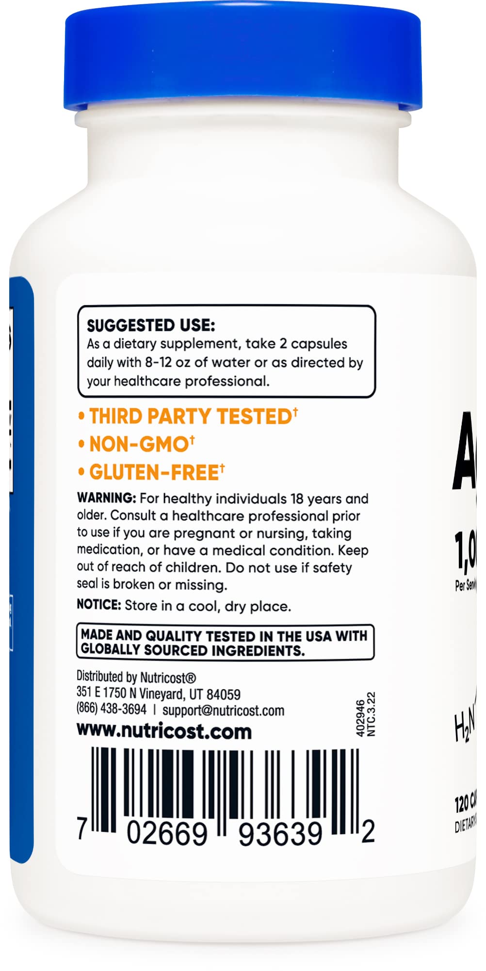 Nutricost Agmatine Sulfate 1000mg, 120 Capsules (2 Bottles) - Gluten Free, Non GMO, 500mg Per Capsule