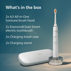 Philips Sonicare DiamondClean 9000 Electric Toothbrush - Sonic Toothbrush with App, Pressure Sensor, 12 Brushing Settings, Replacement Reminder, Charging Travel Case, White & Pink, 2-Pack, HX9912/72