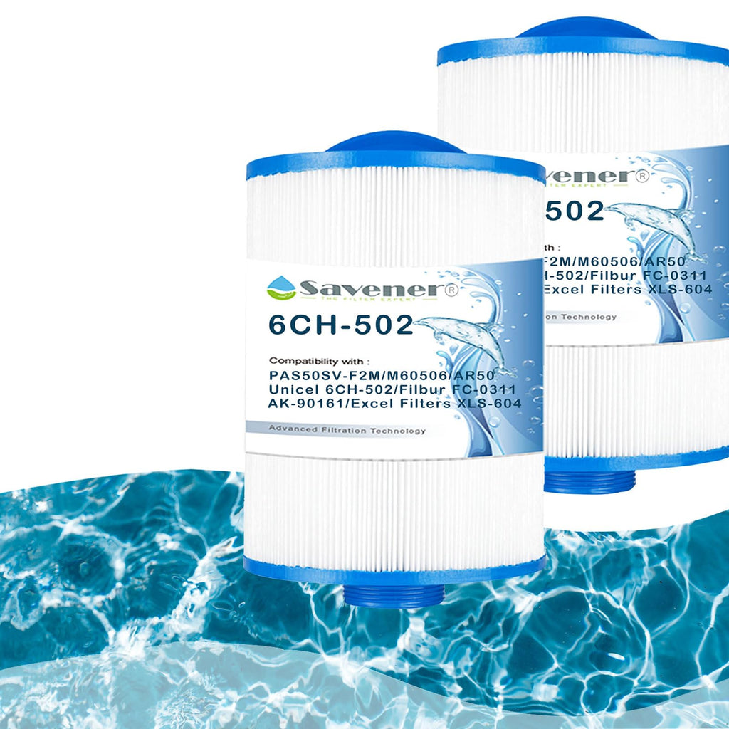Savener® 6CH-502 PAS50SV-F2M Hot Tub Spa Filter Cartridge, Replaces PAS50SV-F2M, Unicel 6CH-502, Filbur FC-0311, M60506, AR50, AK-90161, Excel Filters XLS-604, 50 Sq. Ft, 2 Pack