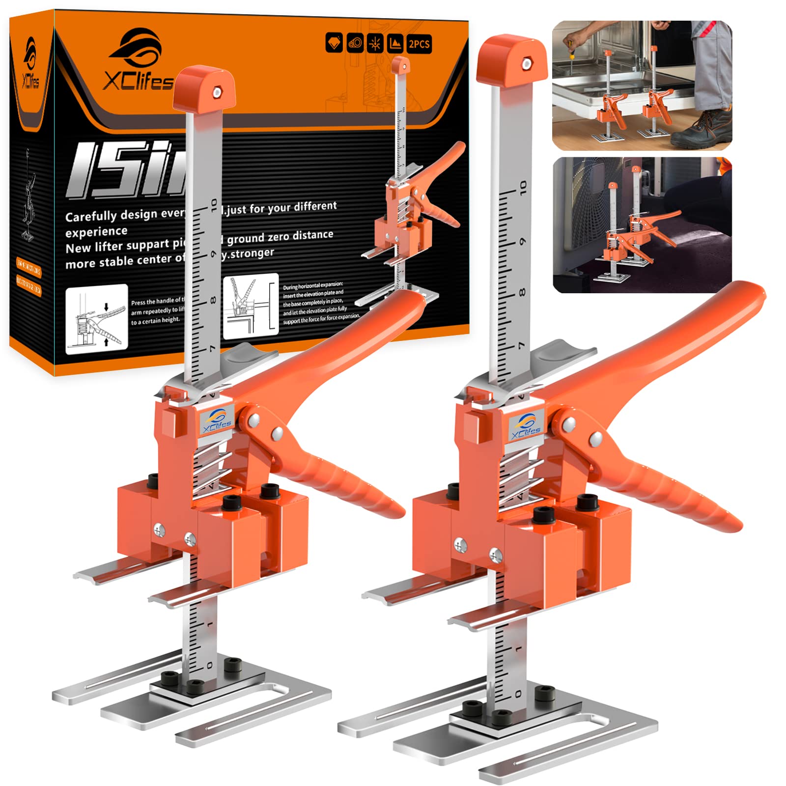 Labor Saving Arm Jack Handle 2 Pack, Construction Jack, Wall Tile Locator, Multi Function Height Adjustment Lifting Device, Door Panel Lifting Cabinet, Raised 10 in, Pair Dynamic Load 400 LB
