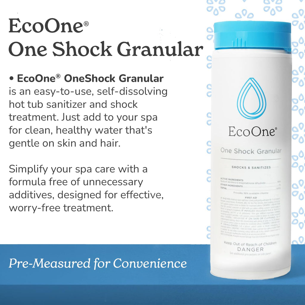 One Shock Granular by EcoOne | Self-Dissolving Hot Tub Shock Treatment Chlorine Granules | Daily or Weekly Spa Shock & Sanitation | Sodium Dichloro-Triazinetrione Dihydrate (55% Chlorine), 2 Lb