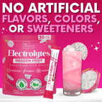 Zero Sugar Dragon Fruit Electrolytes Sticks - Refreshing Hydration - Caffeine Free Energy with Natural Ingredients - Vegan, Keto & Paleo - Sugar Free Electrolytes Powder Drink Mix - 30 Sticks