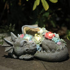 Solar Dragon Garden Statue, Sleeping Dragon with Solar Light Succulent