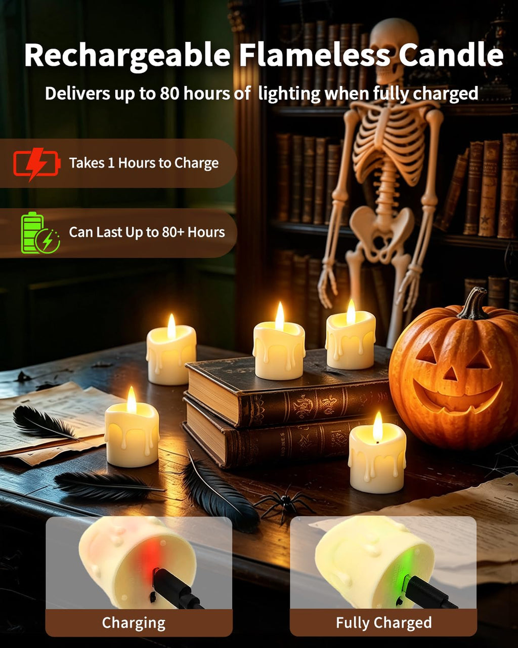 CAQUIRU 6 Pack Small Rechargeable Flameless Candles with Remote Timer