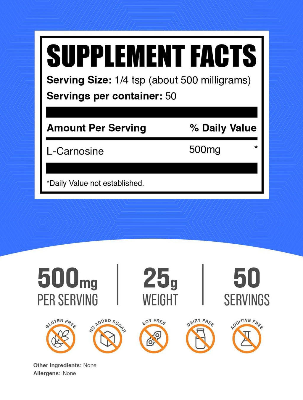 BulkSupplements.com L-Carnosine Powder - Antioxidant Support Supplement - Gluten Free, 500mg per Serving, 25g (0.88 oz) (Pack of 1)