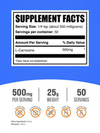 BulkSupplements.com L-Carnosine Powder - Antioxidant Support Supplement - Gluten Free, 500mg per Serving, 25g (0.88 oz) (Pack of 1)