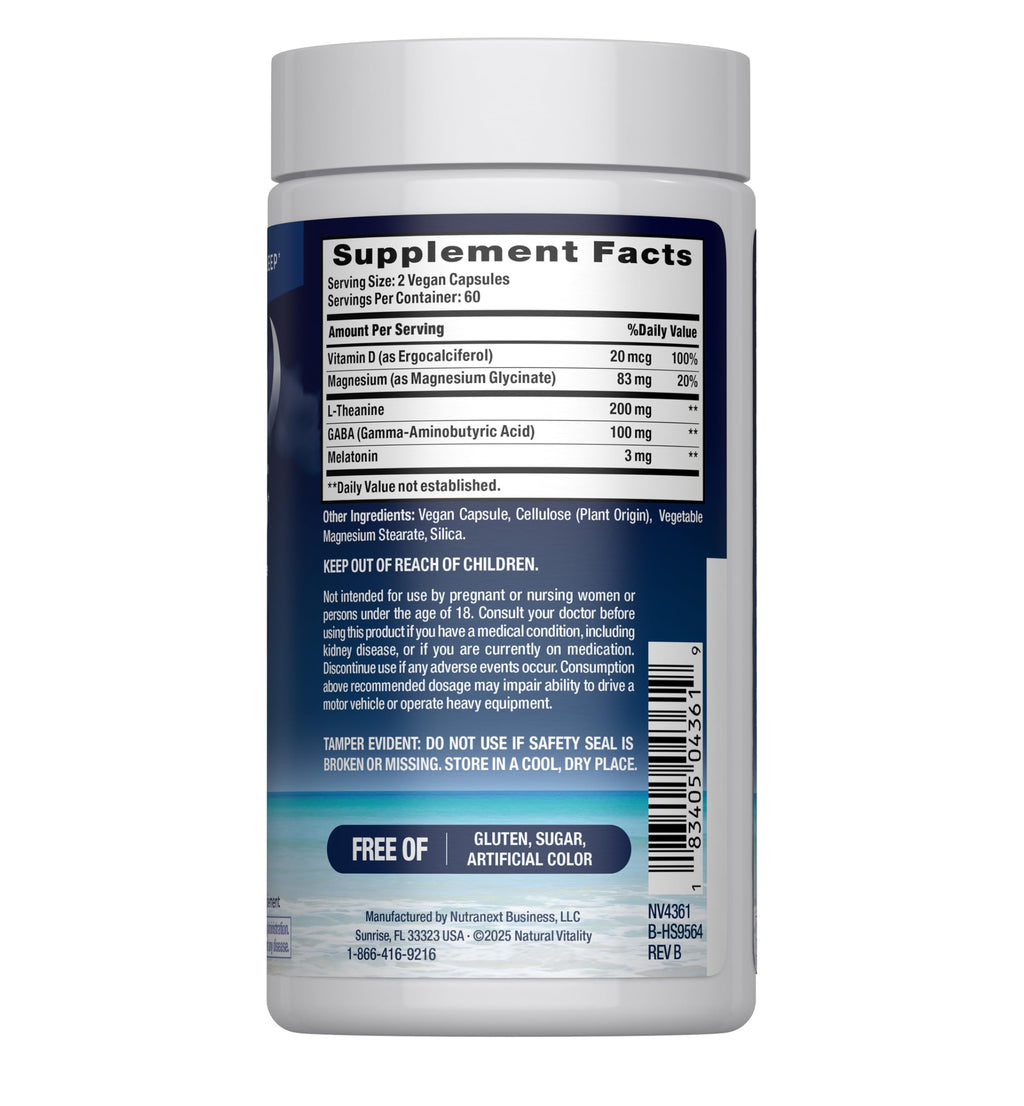 Natural Vitality Calm Sleep Capsules | Magnesium with Melatonin, L-Theanine & GABA Supplement | for a Good Night's Sleep | Non-GMO, Gluten Free & Vegan | 120 Count