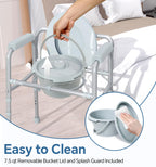 HOMLAND 3-in-1 Bedside Commode Chair with Sturdy Dual-Crossbar Support Construction, Stable Portable Commode Toilet with 7.5Qt Potty Bucket, 350 Lbs Bedside Commodes for Seniors, Silver